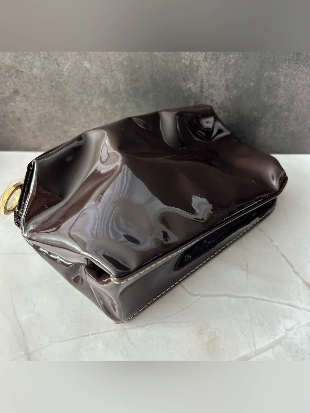 Estee Lauder Glossy Dark Brown Patent Cosmetic Pouch